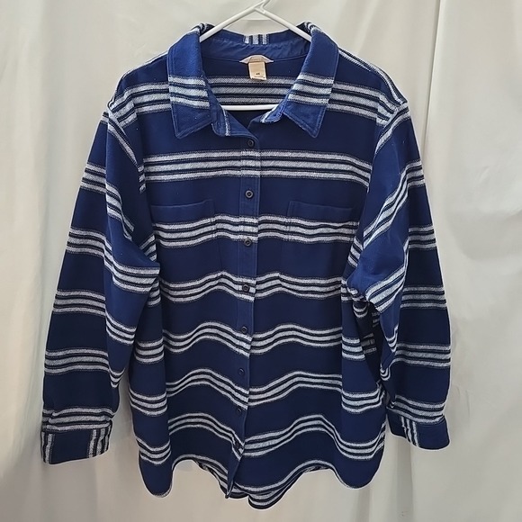 Duluth Pack Tops - Duluth Trading Co Women's Shacket Blue White‎ Stripe Flannel Cotton Plus Size 4X